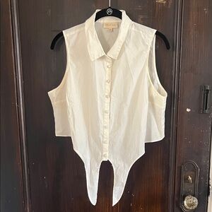 ModCloth White Tie Front Retro Pinup 50s 60s Peter Pan collar Cropped Blouse